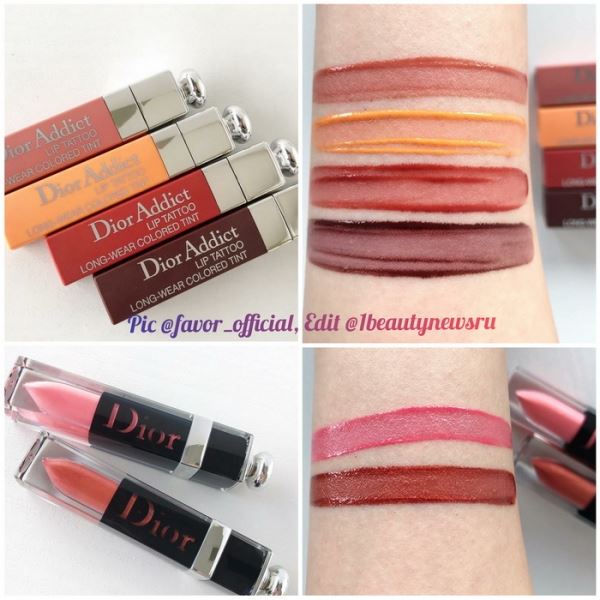 Свотчи новых тинтов для губ и жидких губных помад Dior Addict Lip Tattoo and Dior Addict Lacquer Plump Summer 2019 — Swatches